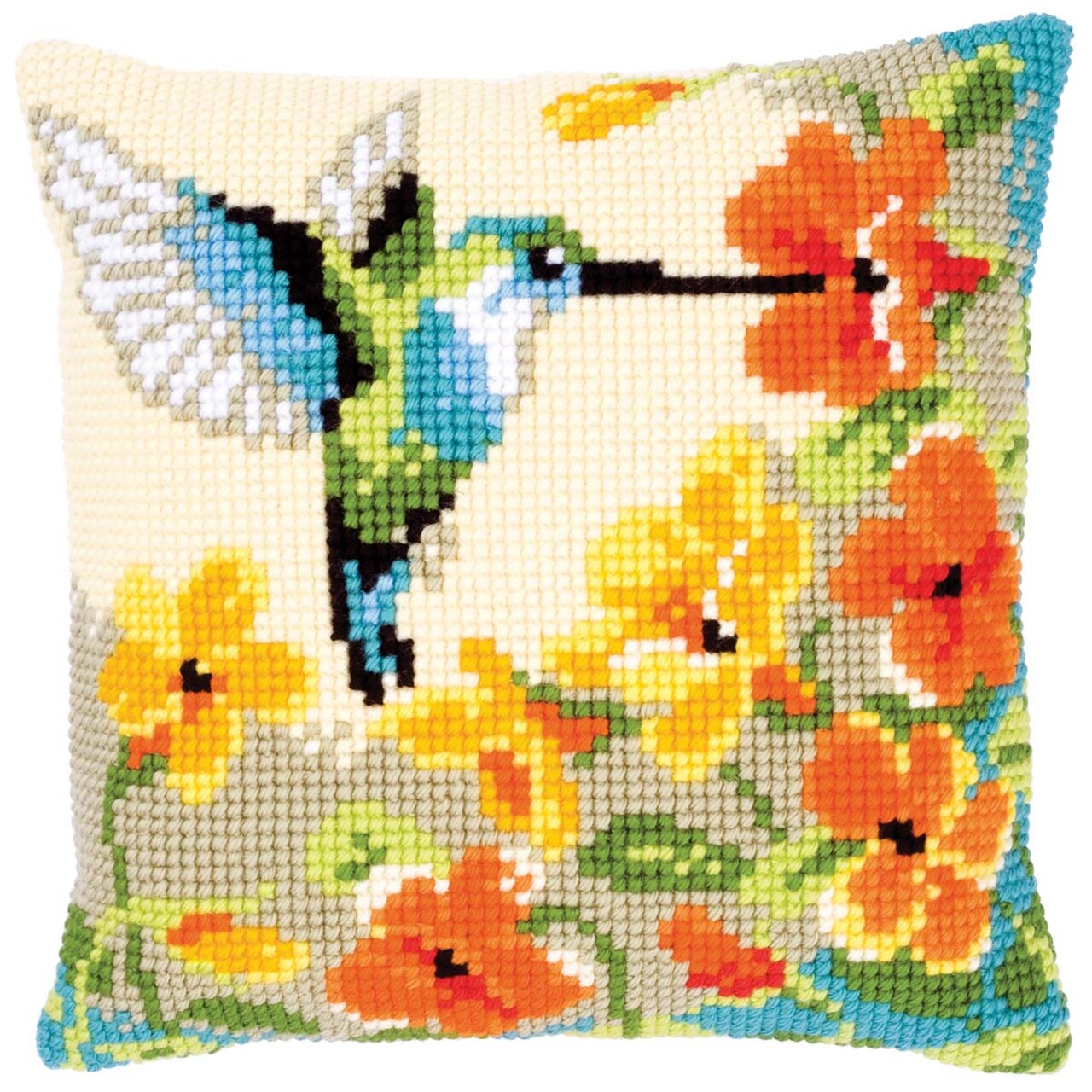 Vervaco Hummingbird with Flowers Pillow Cover Needlepoint Kit